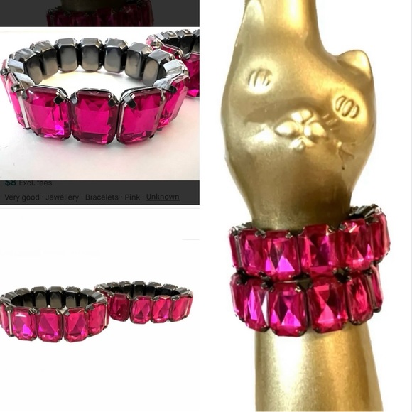 DVF Vintage 1990s Hot Pink Satin Suit — Blazer & Skirt + Bonus Gem Bracelets - Picture 5 of 16